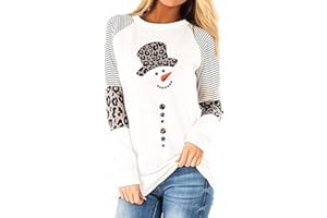 ORIENTAL PEARL Christmas Snowman Snowflake Leopard Striped T-Shirt Women Cute Graphic Long Sleeve Casual Tunics Tops