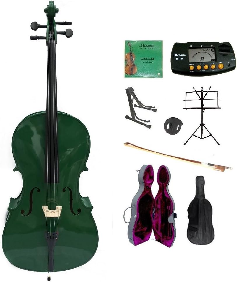 Merano 1/2 Size Green Cello with Hard Case, Bag and Bow+2