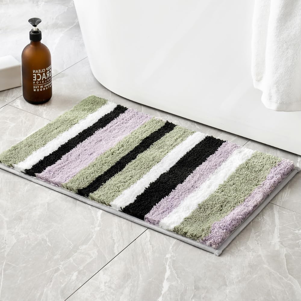 MIULEE Bath Mats Extra Soft Non Slip Absorbent Shower Mat Bathroom Rug Door Mat Inside Kitchen Rugs Carpet Washable for Bedroom Kitchen Entrance 17x24 Inch 40x60cm Purple and Grey