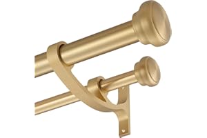KEMMIE Modern Double Curtain Rods, Warm Gold Curtain Rod 72-144 Inch Length Drapery Rods with Simple Decorative End Caps 1 Inch Front and 5/8 Inch Diameter Back Dual Curtain Rod Telescoping Window Rods