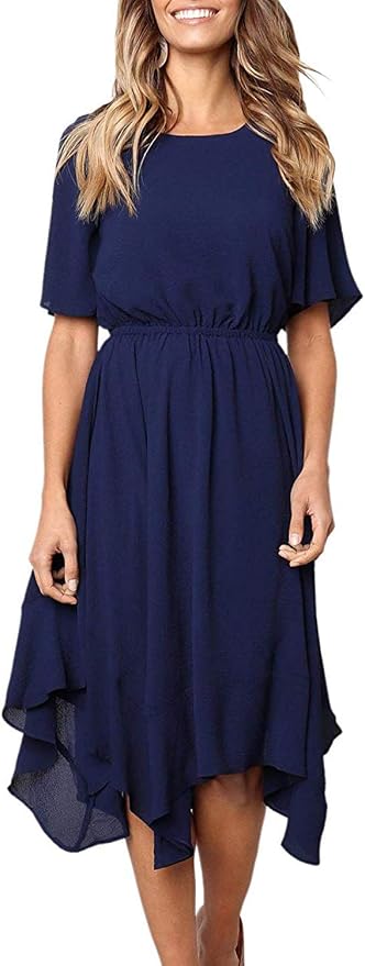 HOTAPEI Womens Summer Dresses Casual Short Sleeve Empire Waist Chiffon