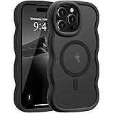 Pepmune for iPhone 15 Pro Max Case, Curly Wavy Frame Hard Translucent Matte Clear Back Cover for Women Men Compatible with Magsafe TPU Bumper Shockproof Phone Case for iPhone 15 Pro Max, Black