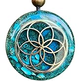Orgone Necklace by Seed of Life - Healing Crystals Stones - Protection - SBB Coil-Orgonite Pendant Gems Turquoise, Moonstone, Rose Quartz, Meditation, Yoga, Reiki, Women Handmade, Arte Orgones Design