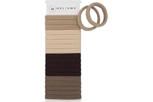 Heliums Soft Hair Ties - No Damage Seamless Nylon Fabric Bands, Stretchy Ponytail Holders for Thin & Thick Hair - Standard 1.5 Inch, Neutrals, 20 Pack