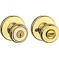 Kwikset Tylo Entry Door Knob with Lock and Key, Secure Keyed Handle Exterior, Front Entrance and Bedroom, Polished Brass, Pick Resistant SmartKey Rekey Security