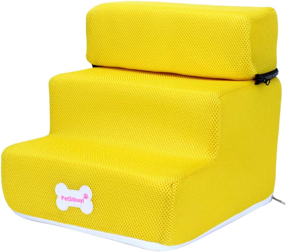 Whiie891203 Stairs & Steps for Dogs,3 Steps Removable Non-slip Ramp Climbing Detachable Folding Puppy Anti-Slip Stairs Dogs Going To Bed Ladders for Little Dogs/Older Dogs,Anti-Slip Stairs Yellow