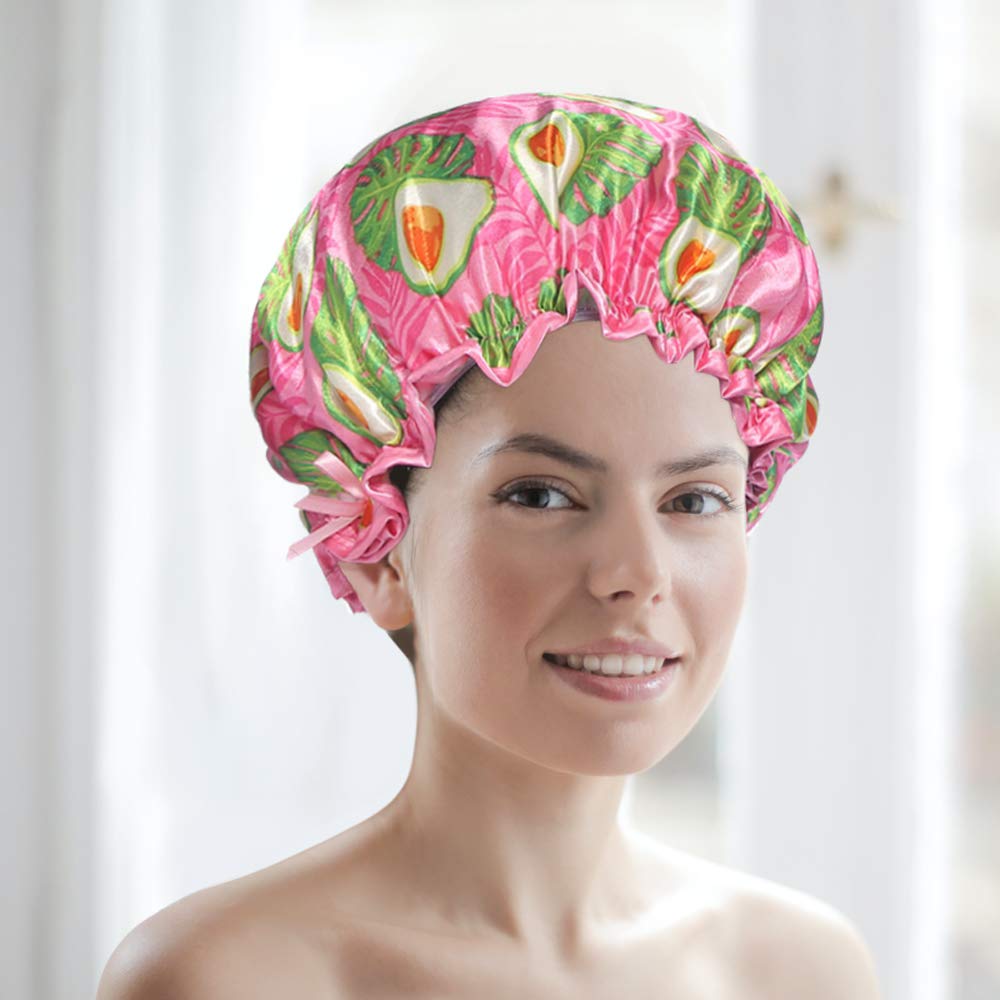 3PACK Shower Cap for Women, Reusable Bath Hair Cap with Waterproof Double Layers Design, Stylish Printed Shower Hat with Elastic Band, Suitable for Different Hair Lengths and Head Circumference : Beauty