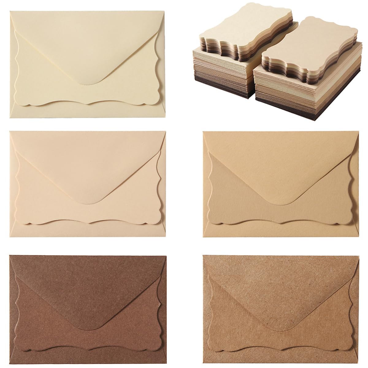 Photo 1 of 100 Pack Mini Envelopes with Note Cards in 5 Colors for Wedding, Birthday, Baby Showers, 4 x 2.7 Inches (Brown)