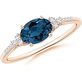 Angara Natural London Blue Topaz Ring for Women | Oval Shape Blue Topaz Diamond Side Stone Ring in 14K Solid Gold/Silver