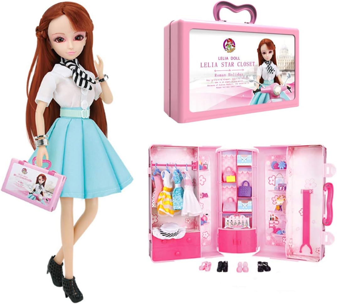 K9CK Doll Accessories Set for Girls, Children Pretend Play Clothes Toy Girl Clothes Dress Up Playset Doll Closet Storage Box