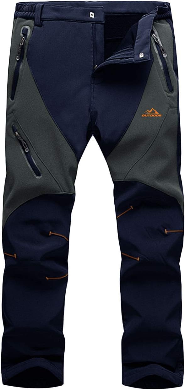 LASIUMIAT Men's Winter Ski Pants Fleece Lined Softshell Snow Hiking Snowboard Pants with 5 Zipper Pockets
