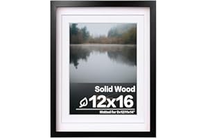 Egofine 12x16 Picture Frame Black Covered by Plexiglass Made of Solid Wood, Display Pictures 9x12 and 11x14 with Mat or 12x16 Without Mat for Wall Mounting Photo Frame