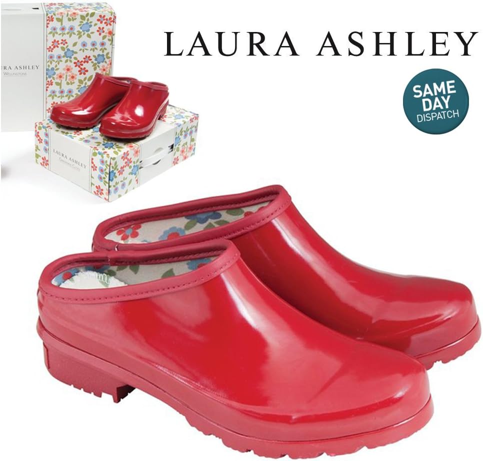 Laura Ashley Caravan Daisy Gardening Clogs Size 6 Classic Red Rubber Sole & Upper Lovely Gift Box