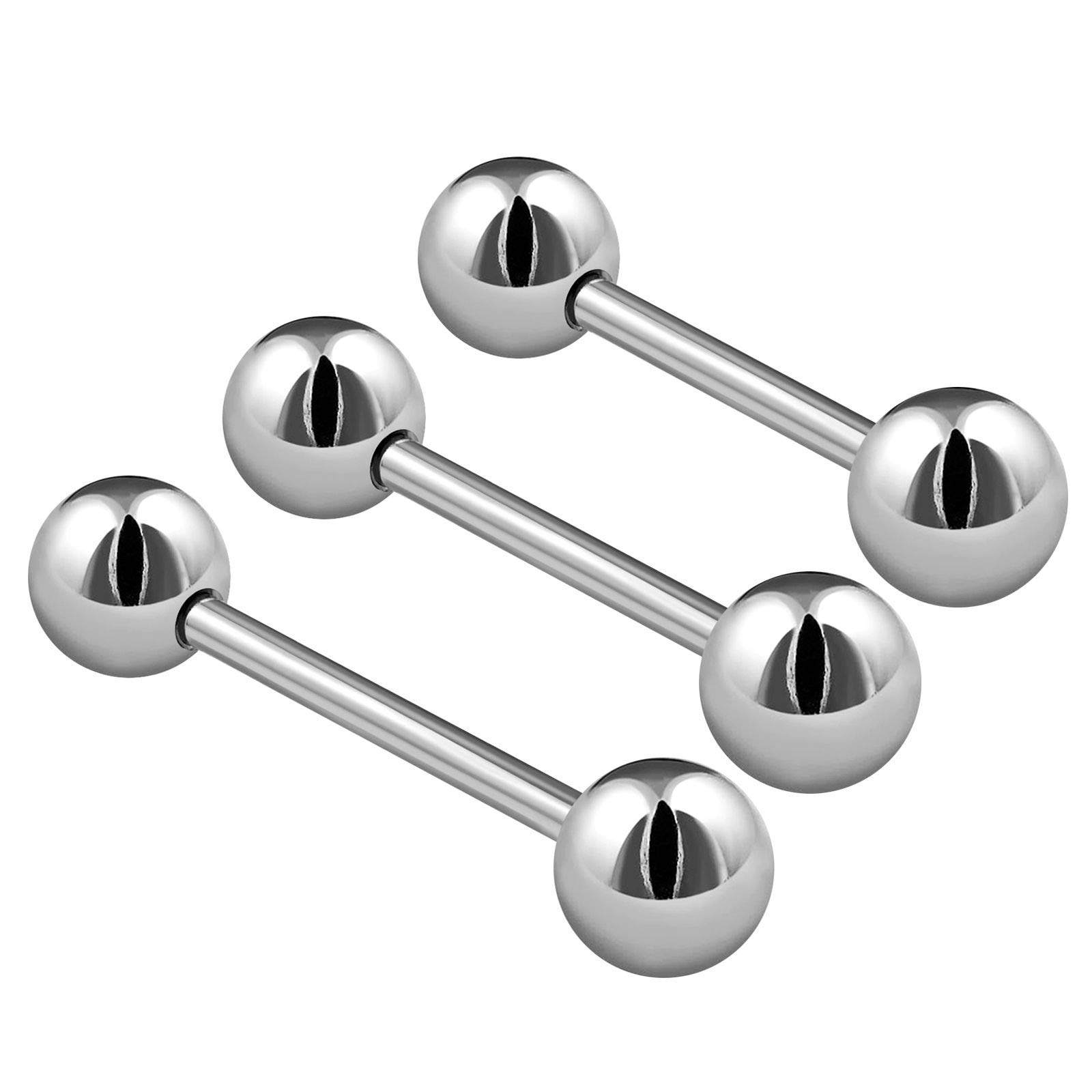 3PCS Stainless Steel Tongue Nipple Bars Rings Stud Barbell 14 Gauge 6mm Ball Earring Piercing Jewellery 2531
