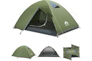 Night Cat 2-Persons Backpacking Tent: Waterproof Lightweight Camping Tent for Two People Hiking Outdoor Mountain with Aluminum Poles and Rainfly Green