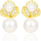 14k Gold Plated Pearl Dangle Earrings for Women Jewelry