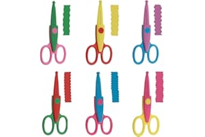 6 Pack Craft Scissors with Non-Slip Grips, Decorative Edge for Zig Zag, Scrapbooking, Fancy, Pattern, Design (Multicolor)