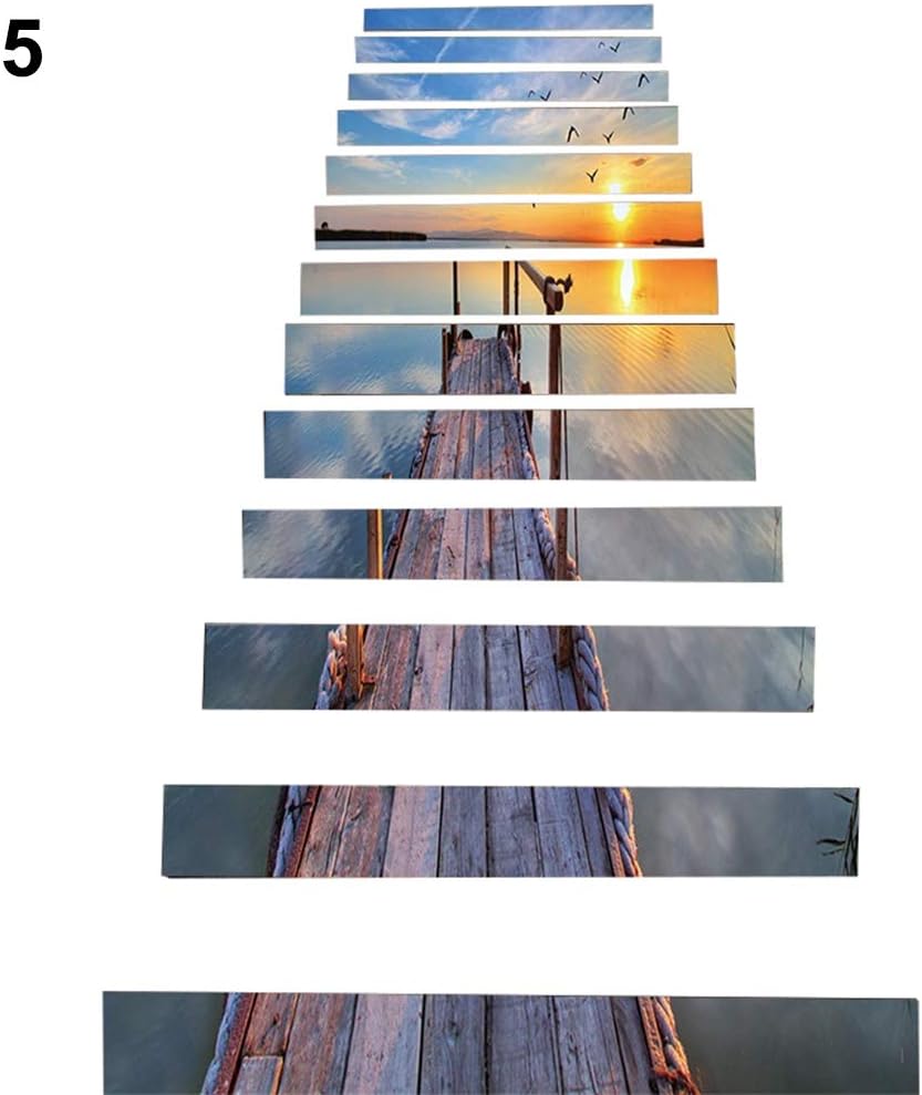KeKeandYaoYao 13Pcs/Set Stylish Silent Sea Scenery Stairs Step Sticker Decals Home Decoration 5#