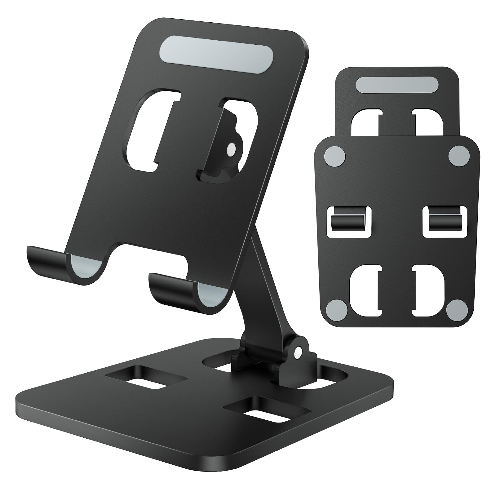 Anifrim Phone Stand for Desk, Dual Folding Cell Phone Holder, Fully Adjustable Portable Mobile Phone Holder for iPhone 17 16 15 14 13 12 11 Pro Max Plus Air, Galaxy S25 S24, All Phones (Black)
