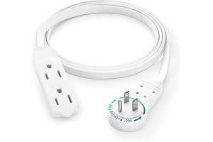 Maximm Cable 3 Ft 360° Rotating Flat Plug Extension Cord/Wire, 16 AWG Multi 3 Outlet Extension Wire, 3 Prong Grounded Wire - White - UL Certified
