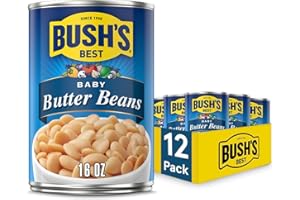 BUSH'S BEST 16 oz Canned Baby Butter Beans, Source of Plant Based Protein and Fiber, Low Fat, Gluten Free, (Pack of 12)