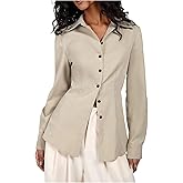 Floerns Women's Elegant Button Up Shirts Lapel Collar Long Sleeve Work Blouse Tops