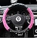 Follicomfy Comfort Leather Auto Car Steering Wheel Cover,Anti Slip Universal 15 Inch,Black&Pink