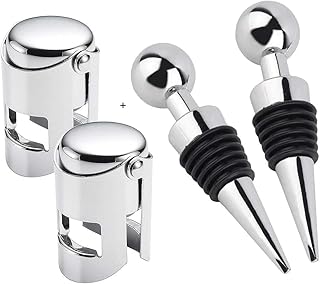 GlobalDream Flaschenverschluss, 2 Stück Weinflaschenverschluss und 2 Stück Sektflaschenverschluss Weinflaschenverschluss Edelstahl für die Weinsammlung Rotwein Champagner Bier Saver Sealer