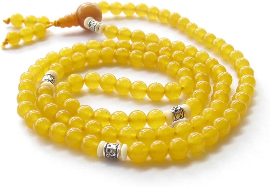 6mm Yellow Beads 108 Tibetan Buddhist Prayer Rosary Mala for Meditation