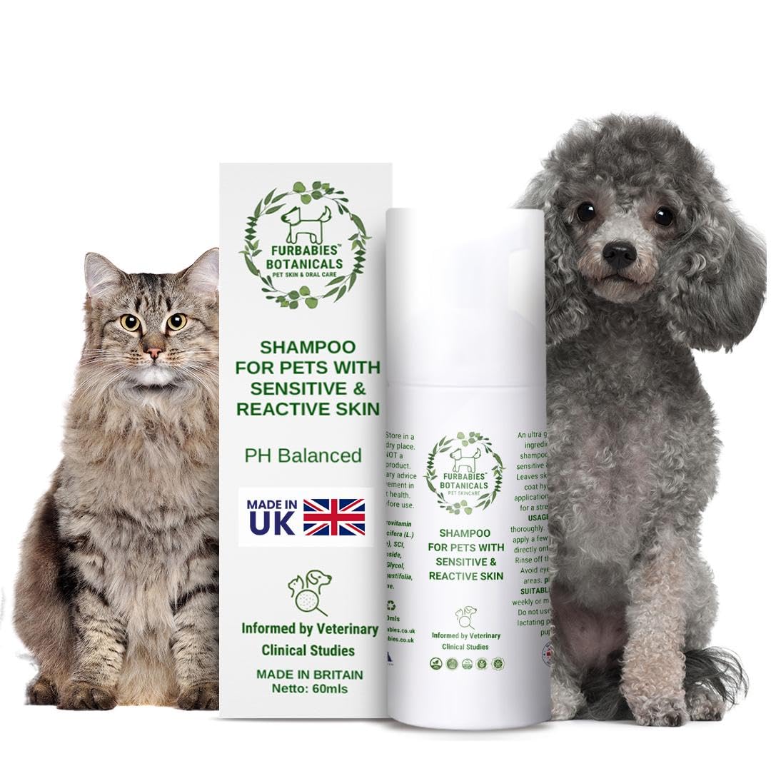 FURBABIES SENSITIVE SKIN PREMIUM 2 in 1 Short Hair Dog & Cat Shampoo for Itchy Skin | pH-Balanced, Hypoallergenic, Lavender Natural Shampoo | Pet Odour Remover|Vegan| Paraben-Free| 120 Pumps