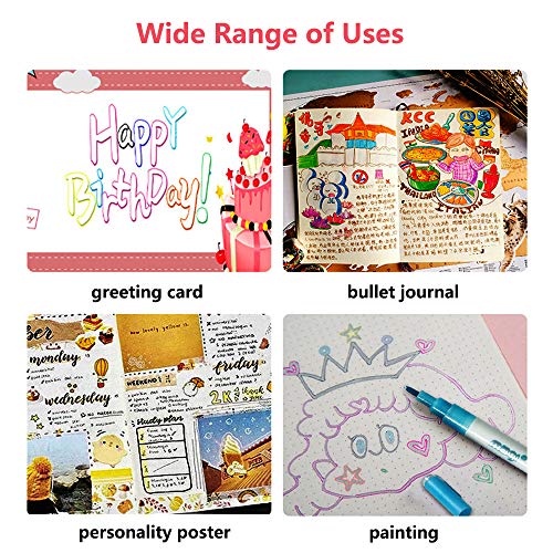 Ann Bully Double Line Outline Pen for Gift Card Writing Drawing Creative Art Marker 8 Color Double Line Marker Metallic Markers Light Color Fluorescent Marker Art Supplies Stationery - Thumbnail 6