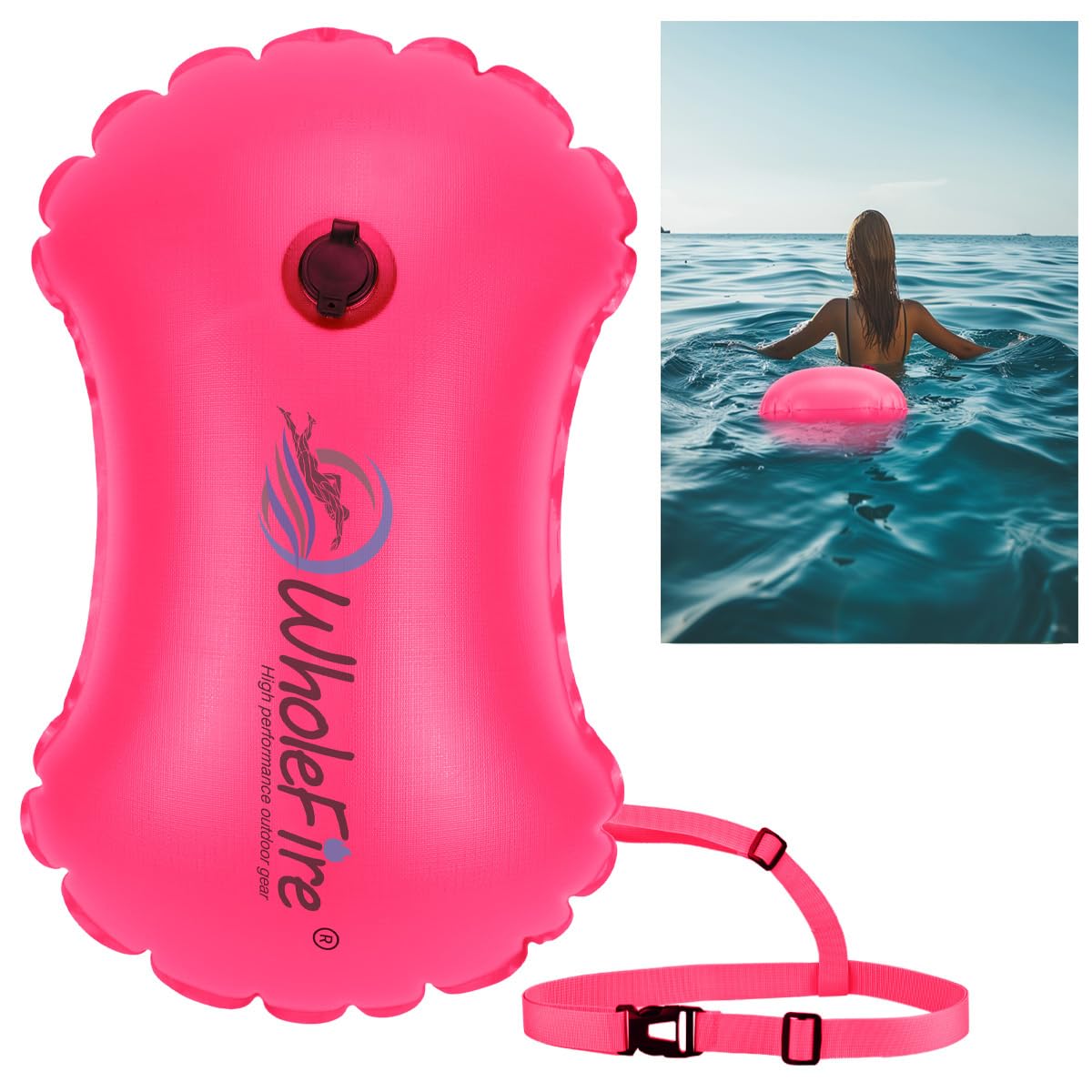 WholeFire 15L Swim Buoy Waterproof Inflatable swimming Buoy Swim Safety Float for Water Sports, Open Water Swimmers, Triathletes, Kayakers and Snorkelers