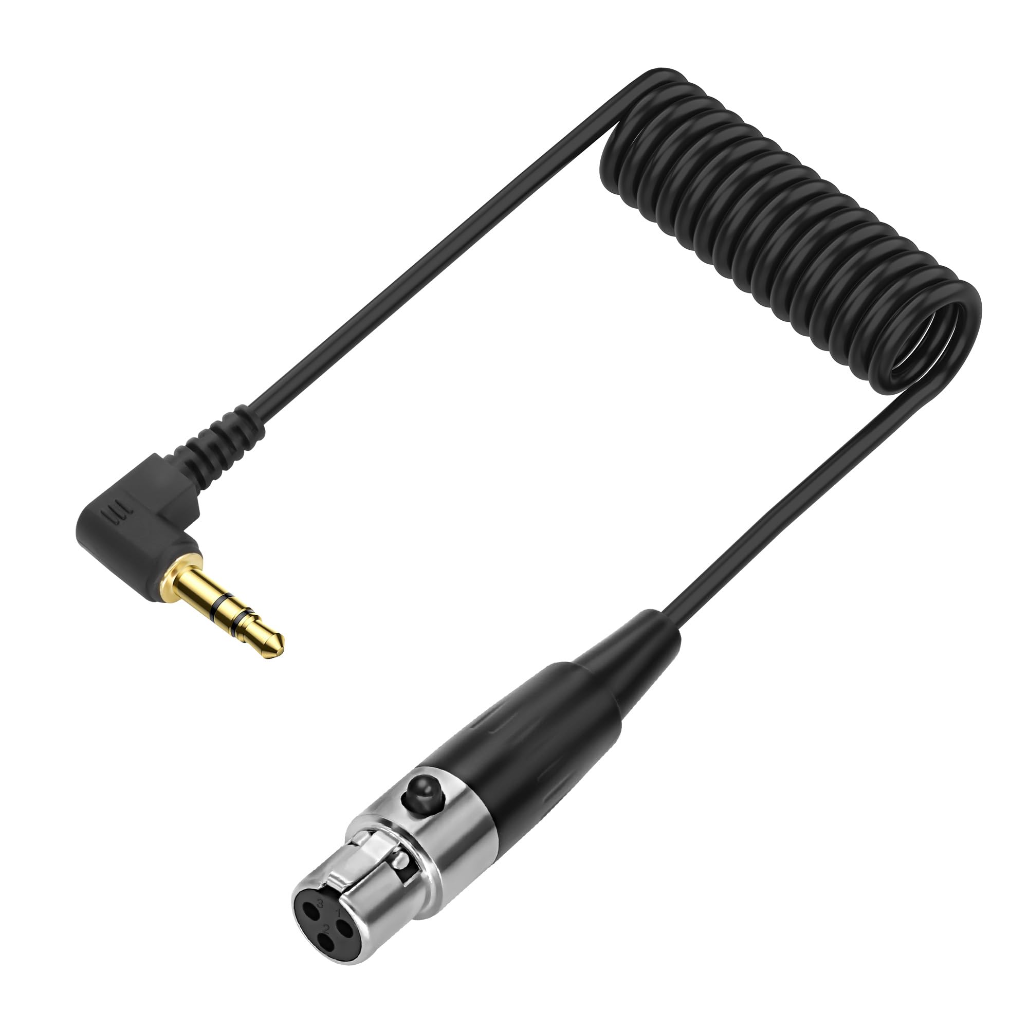 Photo 1 of XMSJSIY Mini XLR to 3.5mm Stereo Audio Cable 90 Degree Right Angle 1/8" TRS to Mini XLR 3 Pin Female Headphone Spring Audio Coiled Cord for MP3 Players, Phones, Laptops - 0.5m /1.65 ft