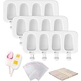 Popsicle Molds Set of 3, 12 Cavities Silicone Popsicle Molds & Ice Cake Pop Mold Maker Oval with 50 Wooden Sticks & 50 Self-a