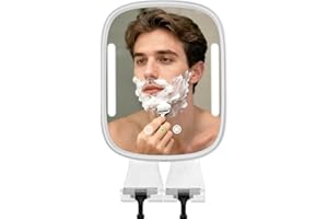Showvigor Heated Shower Mirror Fogless for Shaving with Light, Rechargeable Battery, Detachable Adhesive Hook & Razor Holder, NO-Drilling Waterproof Anti-Fog Mirror, Gift for Christmas(White)