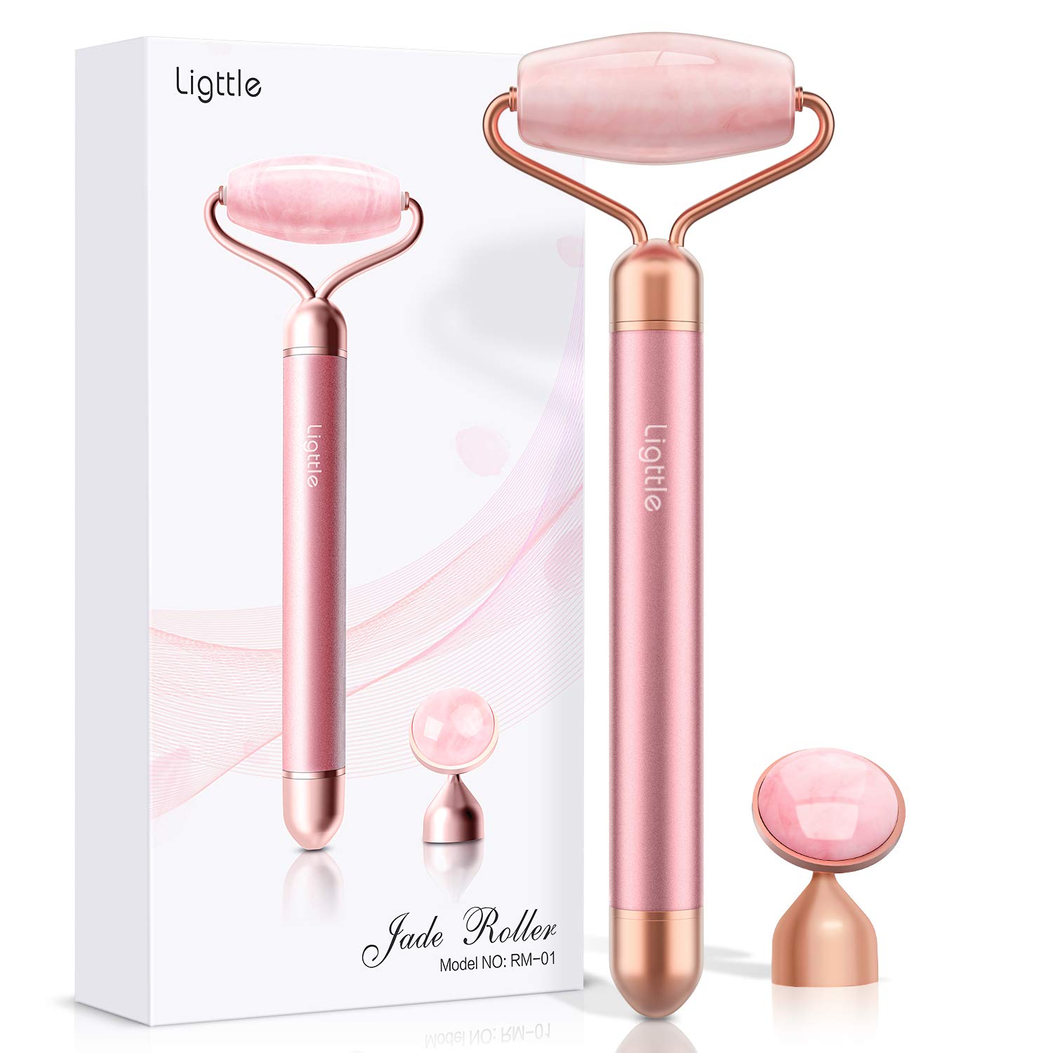 Jade Roller for Face - 2 in 1 Electric Vibrating Face Roller Massager, 100% Natural Rose Quartz Roller Massager, Anti-Aging, Skin Tightening, Reduce Fine Lines and Wrinkles for Face, Eye, Neck: Beauty