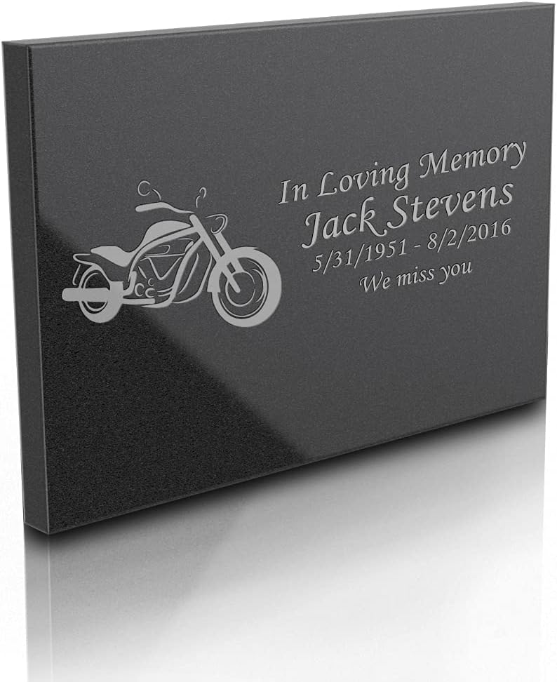 Plaques & Wall Art - GetUrns Custom Engraved Memorial Black Granite Plaque - Horizontal (Motorcycle, Large: 8.5