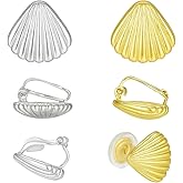 ZENCHEER Chunky Gold Silver Textured Clip on Earrings for Women, Trendy Minimalist Shell Earrings for Non Pierced Ears Beach Accessories Jewelry Gifts