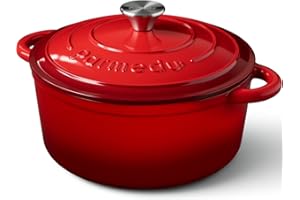 Parmedu Enameled Cast Iron Pot: 5.5 Quart Heavy Duty Dutch Oven with Lid and Dual Handles - Silicone Accessories and Sponge I