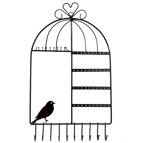 Rainbowie Cage à Oiseaux Bijoux Organiseur à Suspendre Au Mur Montage Mural Inspiration Vintage Cage à Oiseaux Bijoux Organiseur Présentoir Rack