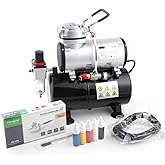 Timbertech Airbrush Compressor Kit AS-186K Professional Airbrushing System Kit with Airbrush Gun AG130, 5 Primary Opaque Colo