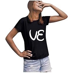 Women's Black Cotton 100% V-Neck Short Sleeve