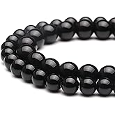 Youngbling Natural Gemstone Beads for Jewelry Making,6mm Black Onyx Polished Round Smooth Stone Beads for Bracelet Necklace 15 Inch