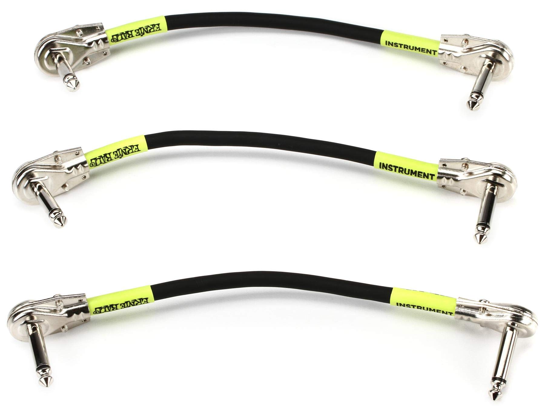 Ernie Ball 6 inch Flat Angle / Flat Angle Patch Cable 3-Pack - Black