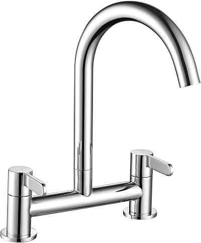 Peppermint Bridge Kitchen Tap 2 Hole Chrome 360 Swivel Spout Brass