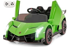 INFANS 2 Seater Kids Ride on Car, 12V 4WD Licensed Lamborghini Veneno Powered Electric Vehicle with Hydraulic Doors, Rocking Mode, Adjustable Speeds, Remote Control, MP3, Headlight (Green)