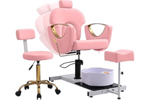 YOCONYO Pedicure Chair with 360 Degree Swivel Stool, Adjustable Hydraulic Lift Reclining Pedicure Station, Hydraulic Pedicure Chair for Massage Shop, Pedicure Shop,Spa (Pink-Gold)