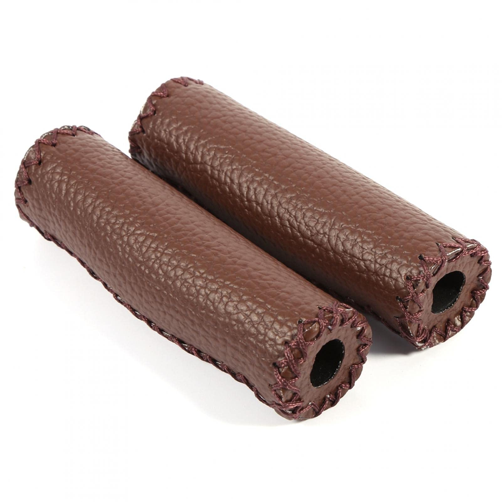 Alomejor Leather Bicycle Grips Bike Grips Artificial Leather Sewing Push On Handlebar Grips For Mountain Bike Road Bicycle(Coffee)