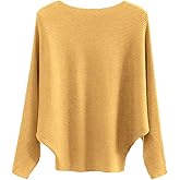Ckikiou Womens Lightweight Oversized Boat Neck Sweaters Tops Dolman Batwing Sleeve Ribbed Knitted Pullovers