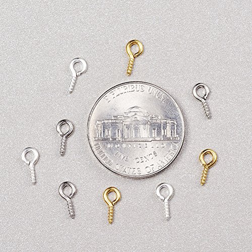 Kissity 1 Box Three Colors Iron Screw Eye Pins Bail Peg Set For Half-drilled Beads 10x4x1mm Pack of about 600pcs